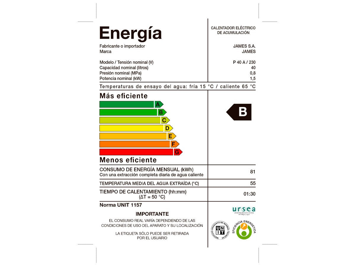 Calefón JAMES 40 Lts.