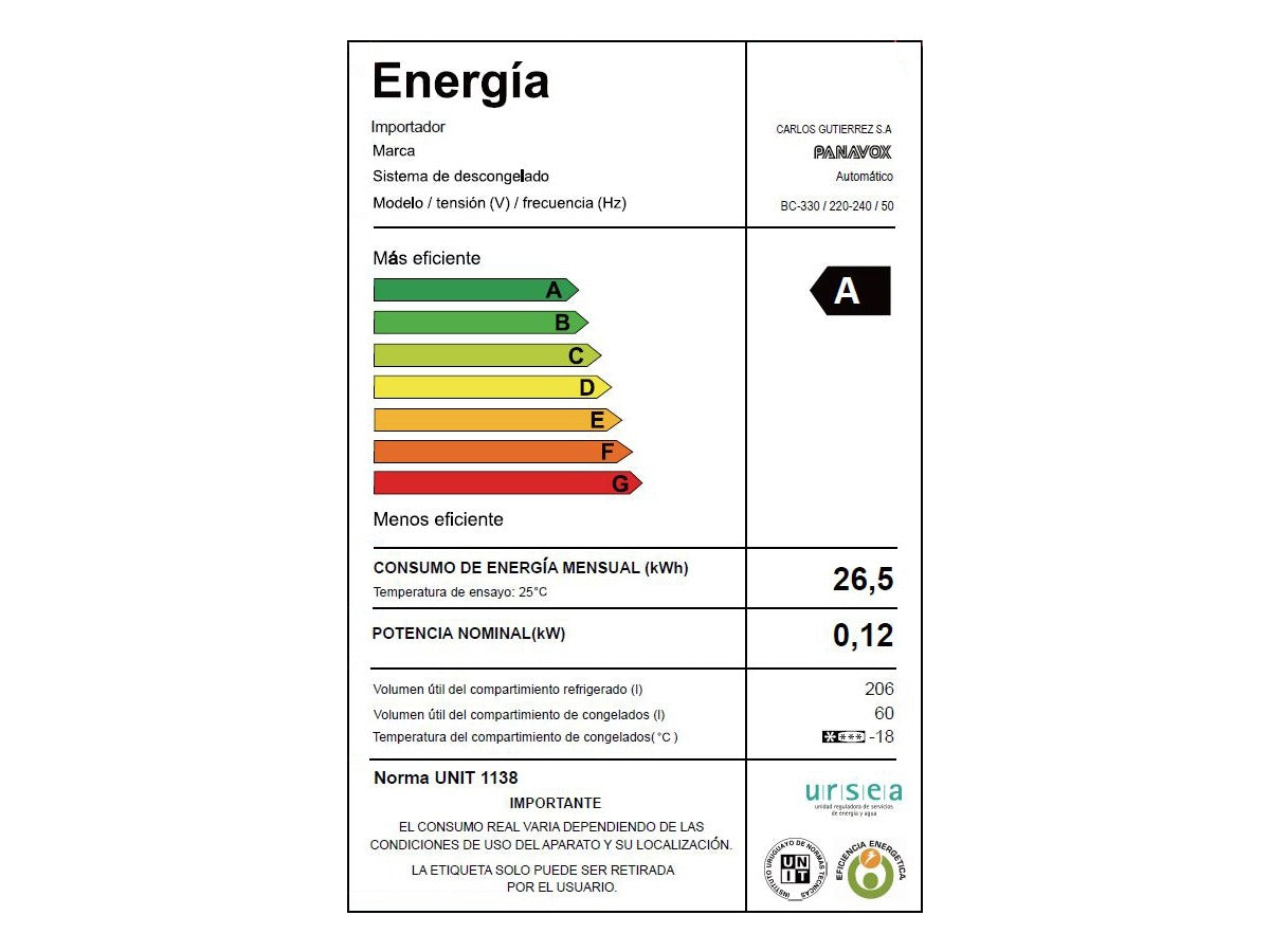Refrig. PANAVOX BC-330 INV