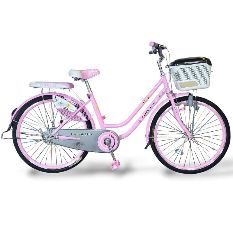 Bicicleta dama paseo R26 c/parrilla y canasto rosa