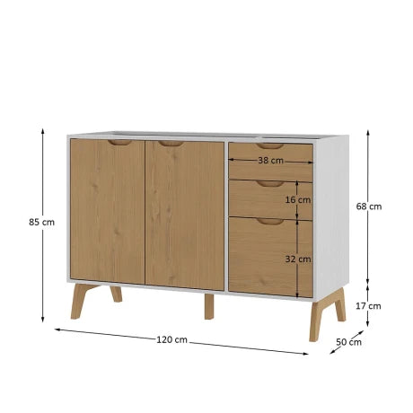 Bajo mesada 2 puertas 3 cajones Linea Veneza - Blanco/Miel